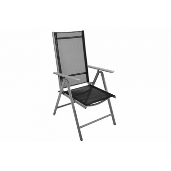 Kovová zahradní židle s nastavitelným opěradlem, skládací, černá