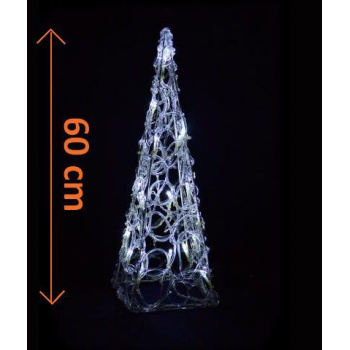 Vánoční výzdoba - svítící kužel na baterie bílý, 60 cm