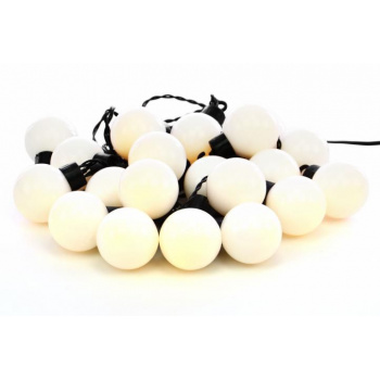Osvětlení na párty - řetěz z bílých koulí 20 LED diod venkovní + vnitřní, 5 m