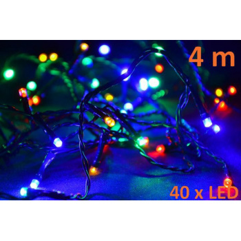 LED řetěz na vánoční stromek barevný, 40 LED diod, 4 m