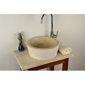 Kulaté designové umyvadlo na desku, pravý přírodní kámen, béžové, průměr 40 cm