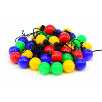 Barevný svítící párty řetěz 40 koulí s LED diodami venkovní + vnitřní, 21 m