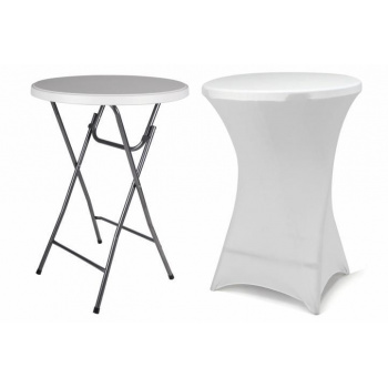 Vysoký párty stolek 110 cm s designovým elastickým potahem, bílý