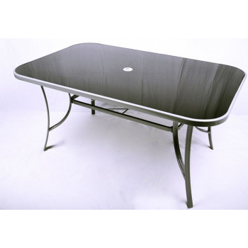 Obdélníkový zahradní stůl se skleněnou deskou černá / šedá 150x90, otvor pro slunečník