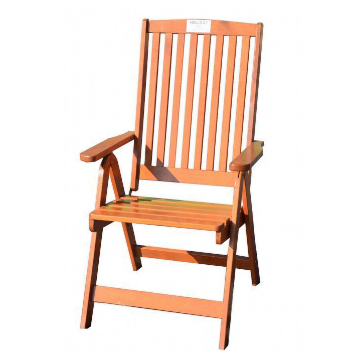 Dřevěná venkovní židle s područkami, skládací, lakovaná borovice