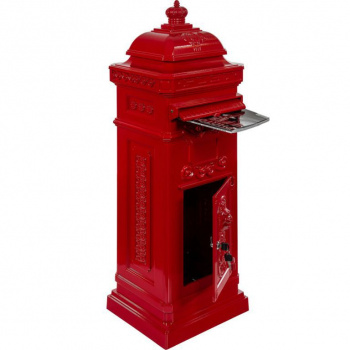 Okrasná sloupová poštovní schránka s historickým designem, červená