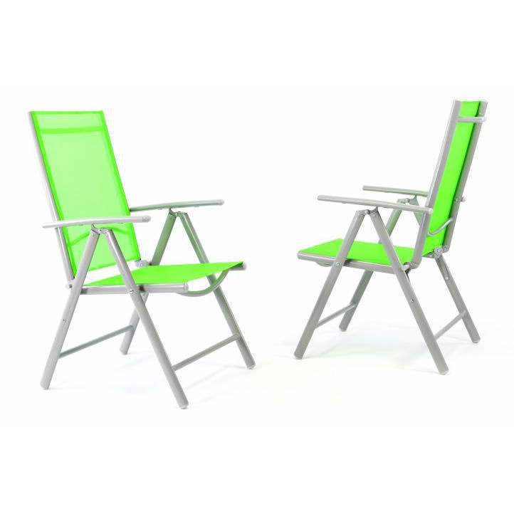 2 ks zahradní skládací židle s textilním potahem, hliníkový rám, zelená