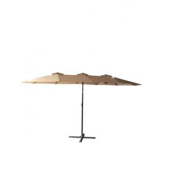 Trojitý oválný slunečník 456x270cm s klikou pro obdélníkové stoly, béžový