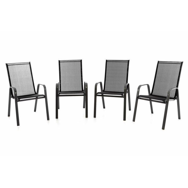 4 ks stohovatelná venkovní židle s prodyšným polstrováním, černá