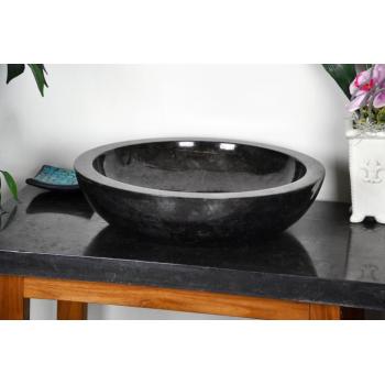 Designové kamenné umyvadlo na desku leštěné, černý mramor, průměr 40 cm