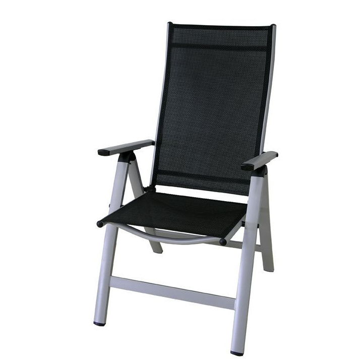 Kvalitní polohovací venkovní židle, hliníkový rám, stříbrná / černá
