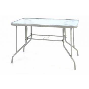 Kovový zahradní stůl se sklěněnou deskou, obdélník, šedý