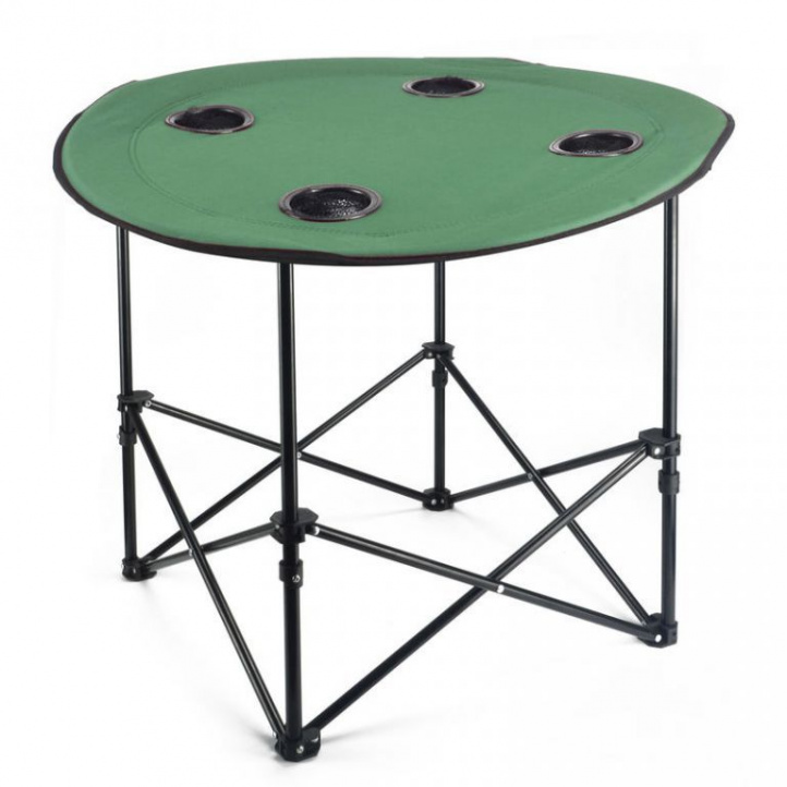 Kulatý skládací stolek kov / textilie, průměr 70 cm, zelený