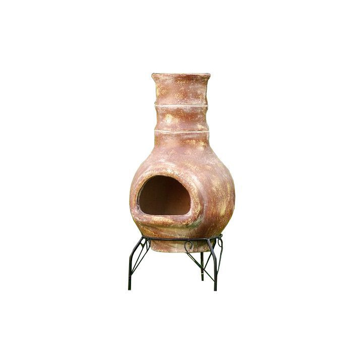 Dekorativní zahradní terakotový krb, kovový podstavec, 80 cm
