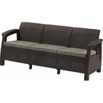 Ratanová zahradní lavička pro 3 osoby, vč. polstrů, tmavě hnědá, 182 cm
