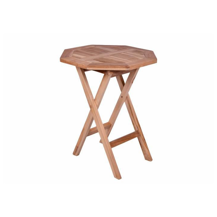 Menší dřevěný skládací stolek osmiúhelníkový, teak, průměr 60 cm