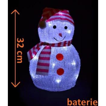 Vánoční figurka- svítící sněhulák na baterie, časovač, 32 cm
