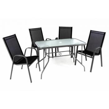 Levný set kovového nábytku na terasu / balkon pro 4 osoby, židle + skleněný stůl