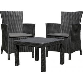 Antracitový set nábytku na balkon / terasu – ratanová křesla s nízkým stolkem
