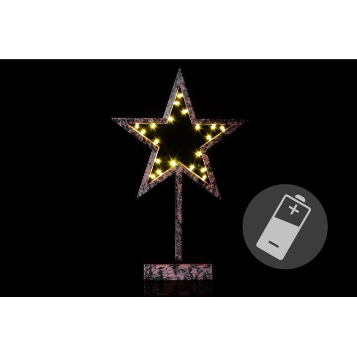 Vánoční svítící dekorace hvězda na stojánku, bronzový vzhled, 39 cm