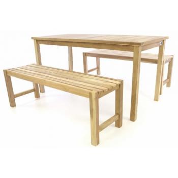 Dřevěný zahradní jídelní stůl s lavicemi masiv teak pro 6 osob, 150 cm