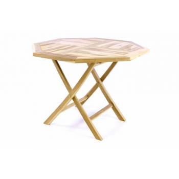 Skládací osmiúhelníkový jídelní stůl z masivního dřeva teak, průměr 100 cm