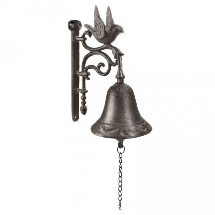Kovový okrasný zvonek ke vstupním dveřím, kovový vzhled, litina, 20,5 cm