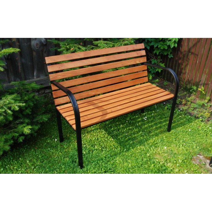 Venkovní lavička do parků a zahrad 122 cm, železná kostra + masivní dřevo