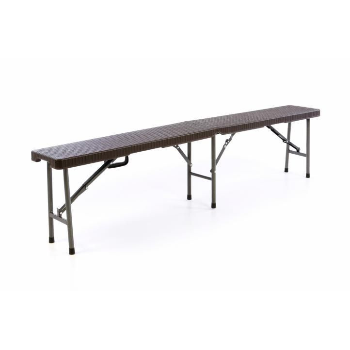 Přenosná skládací zahradní lavice ratanového vzhledu kov / plast, hnědá, 180 cm