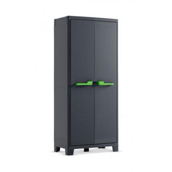 Vysoká plastová skříň uzamykatelná tmavě šedá, nastavitelné police, 182x80x44 cm
