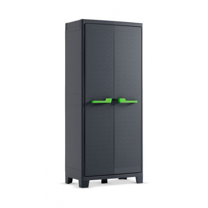 Vysoká plastová skříň uzamykatelná tmavě šedá, nastavitelné police, 182x80x44 cm