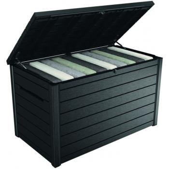 Velký zahradní plastový box na polstry s víkem, antracit, 147x83x86 cm