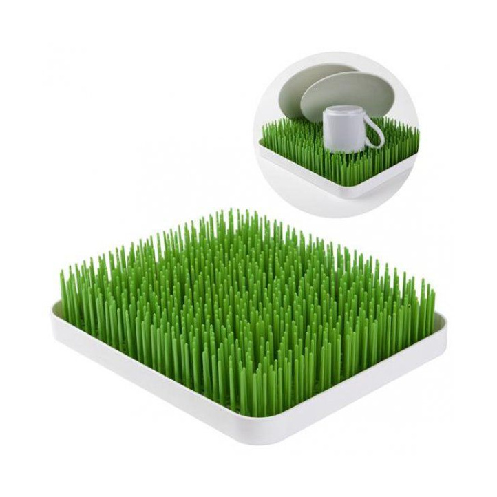 Ozdobný kuchyňský odkapávač na nádobí, travní koberec, bílá / zelená