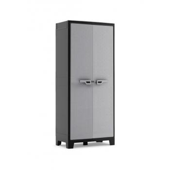 Plastová úložná skříň do garáže / na zahradu uzamykatelná šedá, 80x44x182 cm