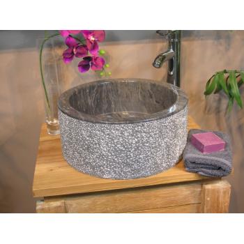 Luxusní mramorové umyvadlo kulaté šedé, hrubá vnější strana, průměr 40 cm