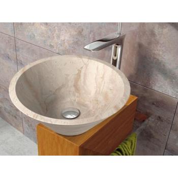 Menší kamenné umyvadlo do koupelny ručně leštěný přírodní mramor krémový, průměr 35 cm