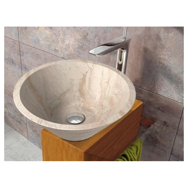 Menší kamenné umyvadlo do koupelny ručně leštěný přírodní mramor krémový, průměr 35 cm