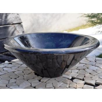 Menší kulaté kamenné umyvadlo ručně leštěný přírodní mramor černý, průměr 35 cm