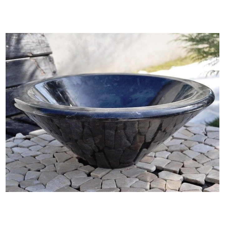 Menší kulaté kamenné umyvadlo ručně leštěný přírodní mramor černý, průměr 35 cm