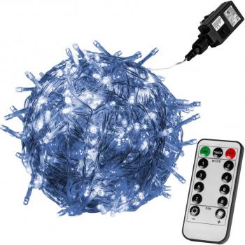 Vánoční řetěz blikající (8 funkcí) venkovní + vnitřní, studeně bílý, časovač, DO, 5 m