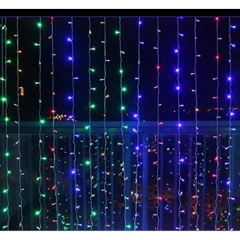 Vánoční světelný závěs z LED diod venkovní + vnitřní, 8 funkcí, barevný, 230 V, 3x6 m
