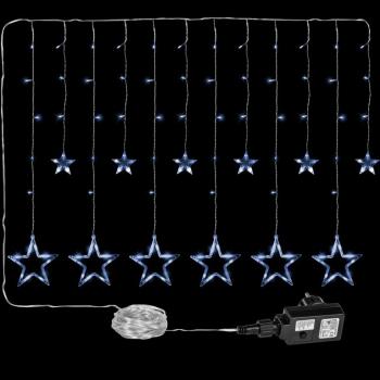 Vánoční závěs do okna se svítícími hvězdičkami studeně bílý venkovní + vnitřní, 150 LED, 2x1 m