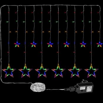 Vánoční závěs do okna se svítícími hvězdičkami barevný venkovní + vnitřní, 150 LED, 2x1 m
