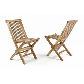 2x menší dětská dřevěná zahradní židle, teakové dřevo, skládací, bez područek