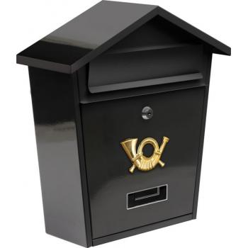 Domovní poštovní schránka nástěnná, galvanizace + práškový lak, černá, 38x32x10,5cm