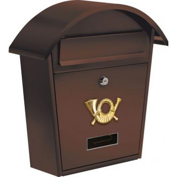 Domovní poštovní schránka nástěnná, galvanizace + práškový lak, oblá stříška, hnědá, 38x32x10,5cm