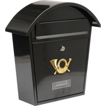 Domovní poštovní schránka nástěnná, galvanizace + práškový lak, oblá stříška, černá, 38x32x10,5cm