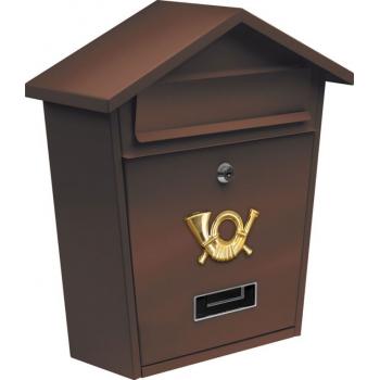 Domovní poštovní schránka nástěnná, galvanizace + práškový lak, hnědá, 38x32x10,5cm