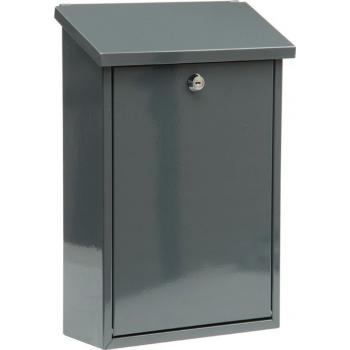 Uzamykatelná nástěnná poštovní schránka, zkosená odklopná horní část, šedá, 40x25x10cm