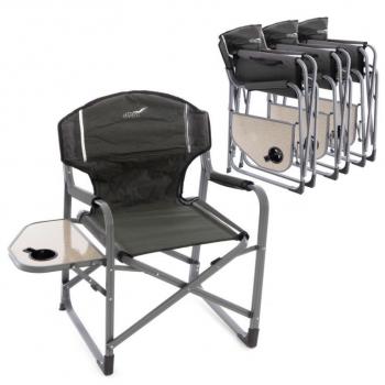 4x bytelná kvalitní kempinková židle se sklopným stolkem zelená / hnědá / černá, nosnost 110 kg